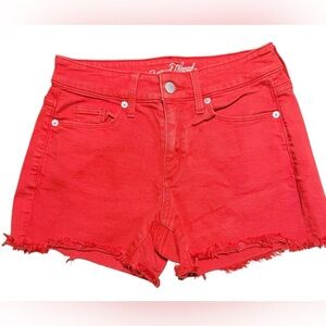Universal Thread High Rise Midi Jean Shorts Size 0/25 Red Frayed Hem Denim